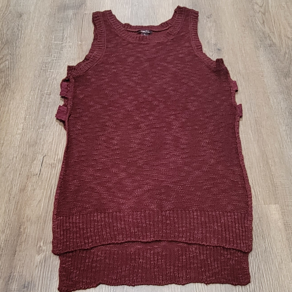 Rue 21 Burgundy, Cut Out, Sleeveless, Split Hem Tunic, High-Low, Small